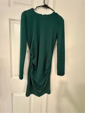 Zara Dark Green Long-Sleeve Ruched Mini Dress